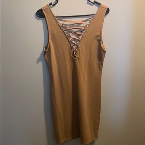 F21 Nude Midi Dress with Lace up Front NWT Sz M